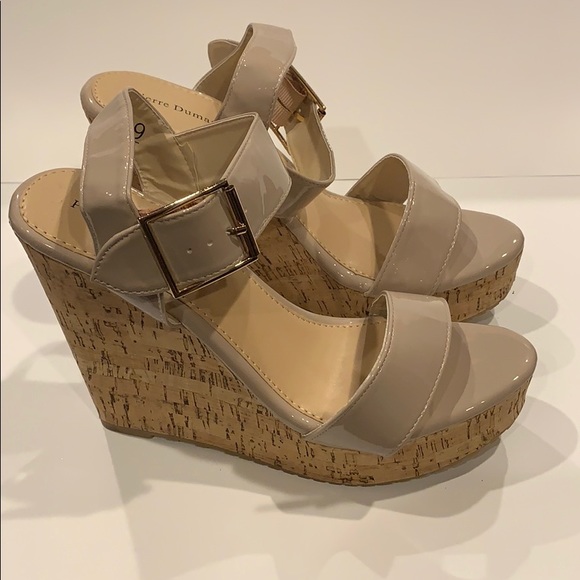 NWB Pierre Dumas Hera Nude Cork Wedge Sandal - Picture 2 of 6